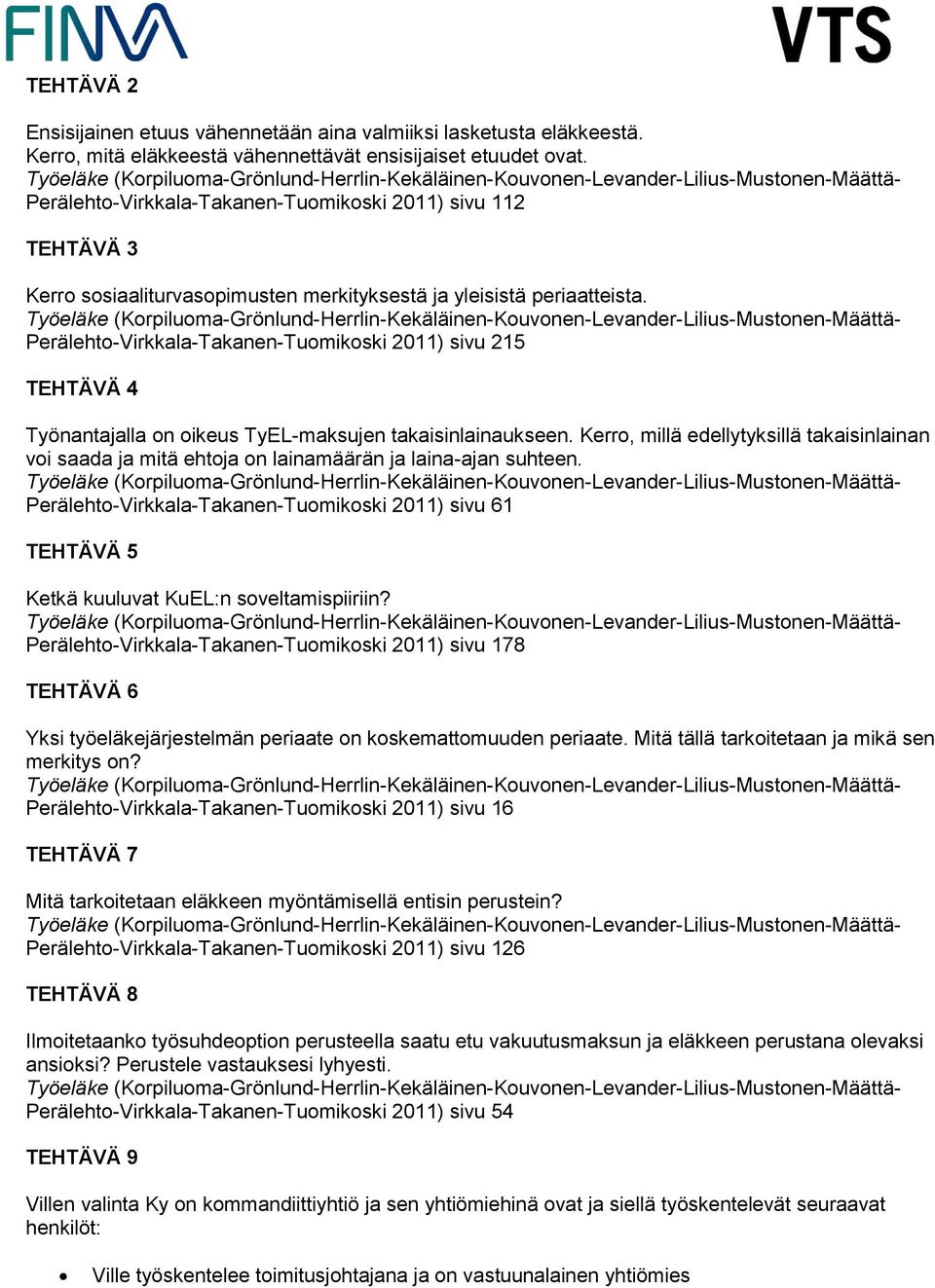 Perälehto-Virkkala-Takanen-Tuomikoski 2011) sivu 215 TEHTÄVÄ 4 Työnantajalla on oikeus TyEL-maksujen takaisinlainaukseen.
