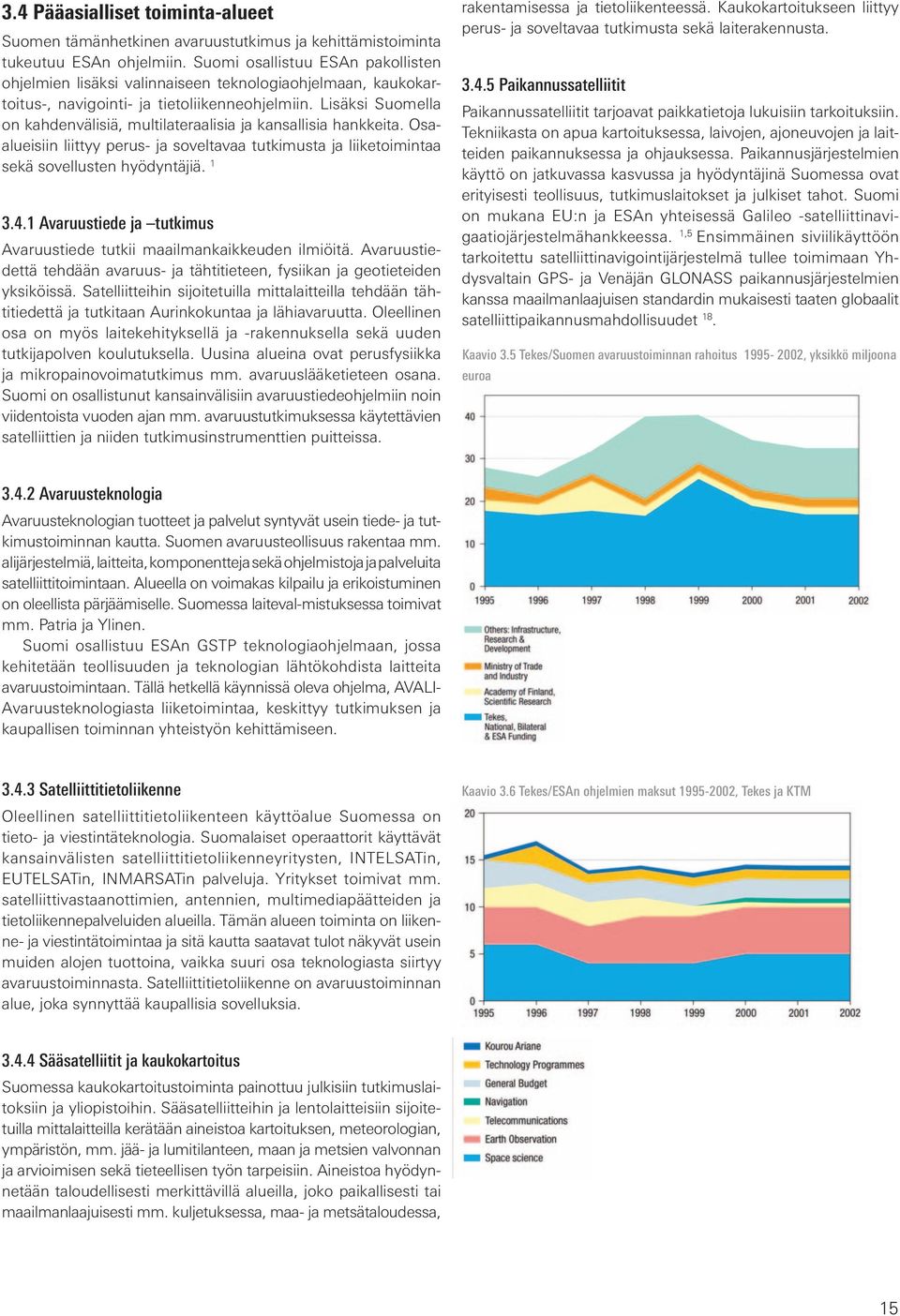 Lisäksi Suomella on kahdenvälisiä, multilateraalisia ja kansallisia hankkeita. Osaalueisiin liittyy perus- ja soveltavaa tutkimusta ja liiketoimintaa sekä sovellusten hyödyntäjiä. 1 3.4.