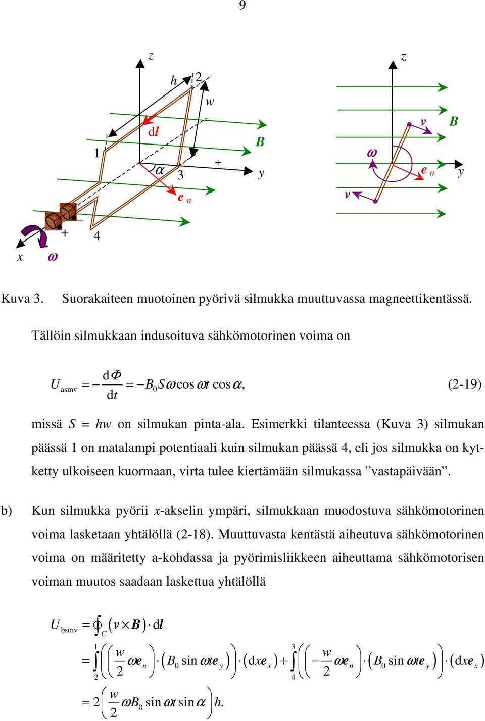 Esimerkki tilanteessa (Kuva 3) silmukan päässä 1 on matalampi potentiaali kuin silmukan päässä 4, eli jos silmukka on kytketty ulkoiseen kuormaan, virta tulee kiertämään silmukassa vastapäivään.