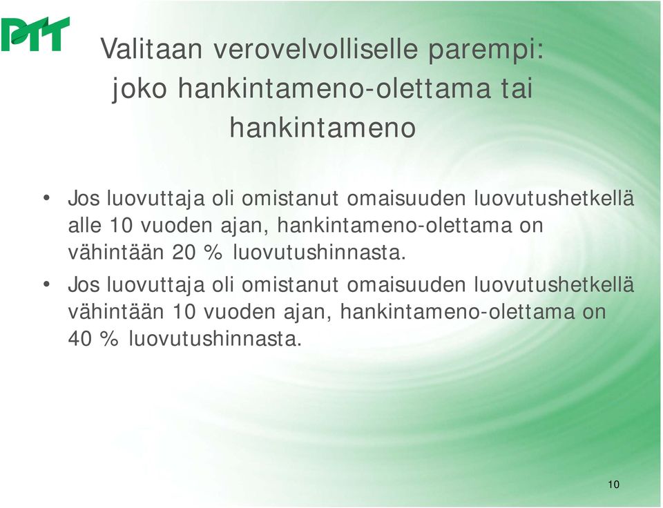 hankintameno-olettama on vähintään 20 % luovutushinnasta.