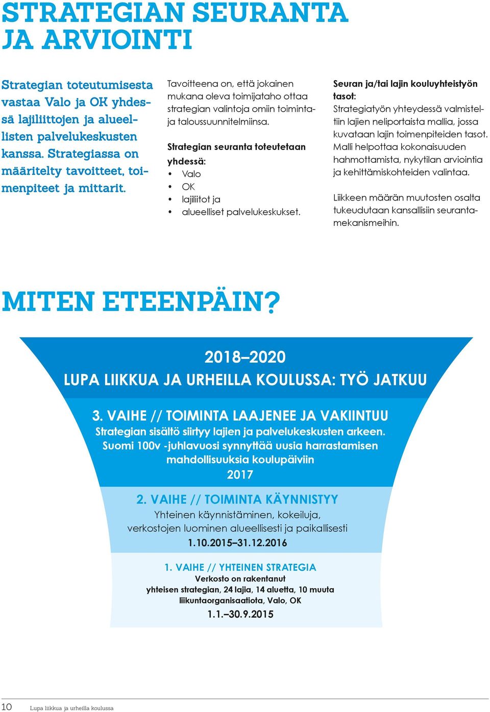 Strategian seuranta toteutetaan yhdessä: Valo OK lajiliitot ja alueelliset palvelukeskukset.