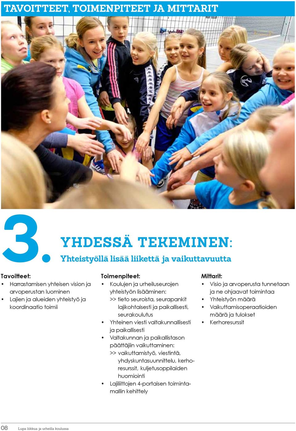 Koulujen ja urheiluseurojen yhteistyön lisääminen: >> tieto seuroista, seurapankit lajikohtaisesti ja paikallisesti, seurakoulutus Yhteinen viesti valtakunnallisesti ja paikallisesti Valtakunnan ja