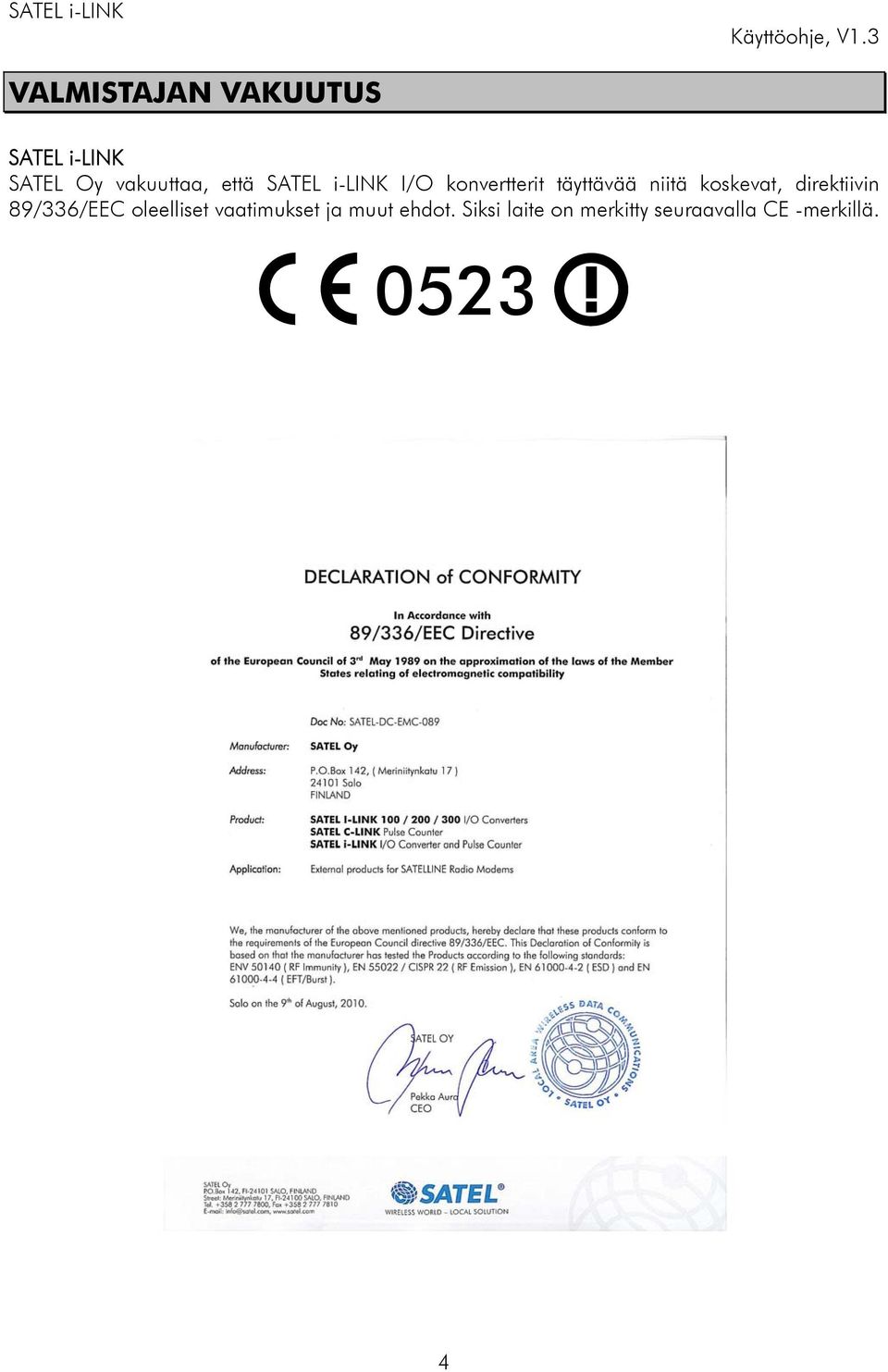 koskevat, direktiivin 89/336/EEC oleelliset vaatimukset