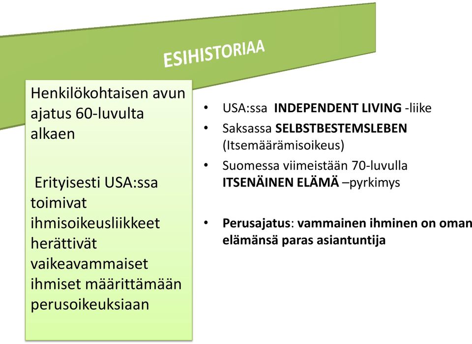 USA:ssa INDEPENDENT LIVING -liike Saksassa SELBSTBESTEMSLEBEN (Itsemäärämisoikeus) Suomessa