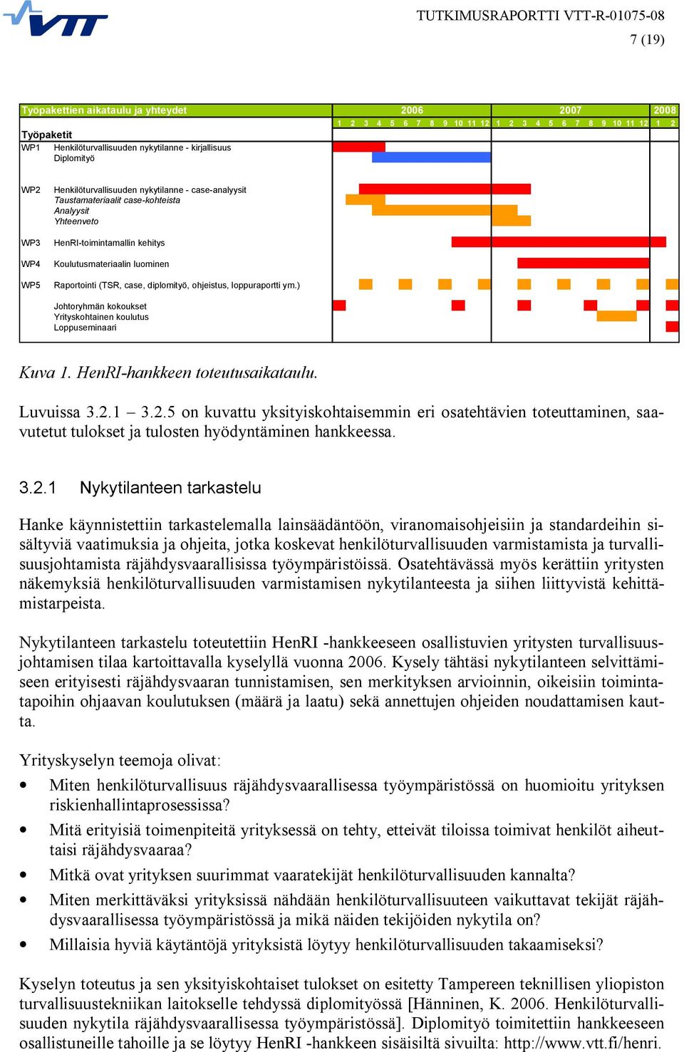 diplomityö, ohjeistus, loppuraportti ym.) Johtoryhmän kokoukset Yrityskohtainen koulutus Loppuseminaari Kuva 1. HenRI-hankkeen toteutusaikataulu. Luvuissa 3.2.