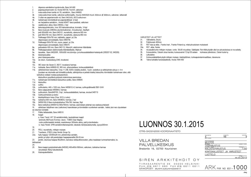 tukikahvaan kiinnitettävät wcpaperipidikkeet (2 kpl) 5. wcharjateline seinäkiinn., Hovila 943477 decopestävä, valkoinen 6a. vaatekoukut, al/jva, ano 94942v, 2 kpl 6b.