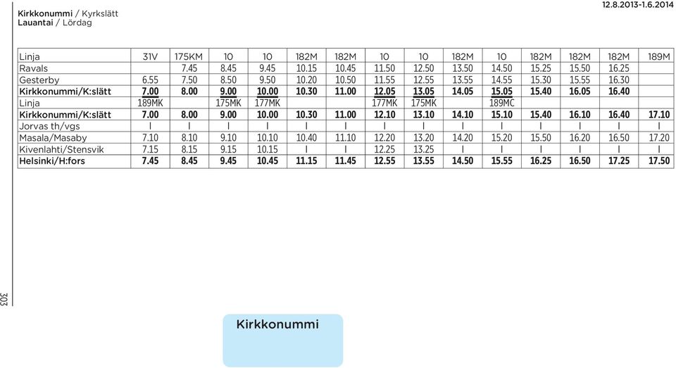 40 Linja 189MK 175MK 177MK 177MK 175MK 189MC Kirkkonummi/K:slätt 7.00 8.00 9.00 10.00 10.30 11.00 12.10 13.10 14.10 15.10 15.40 16.10 16.40 17.