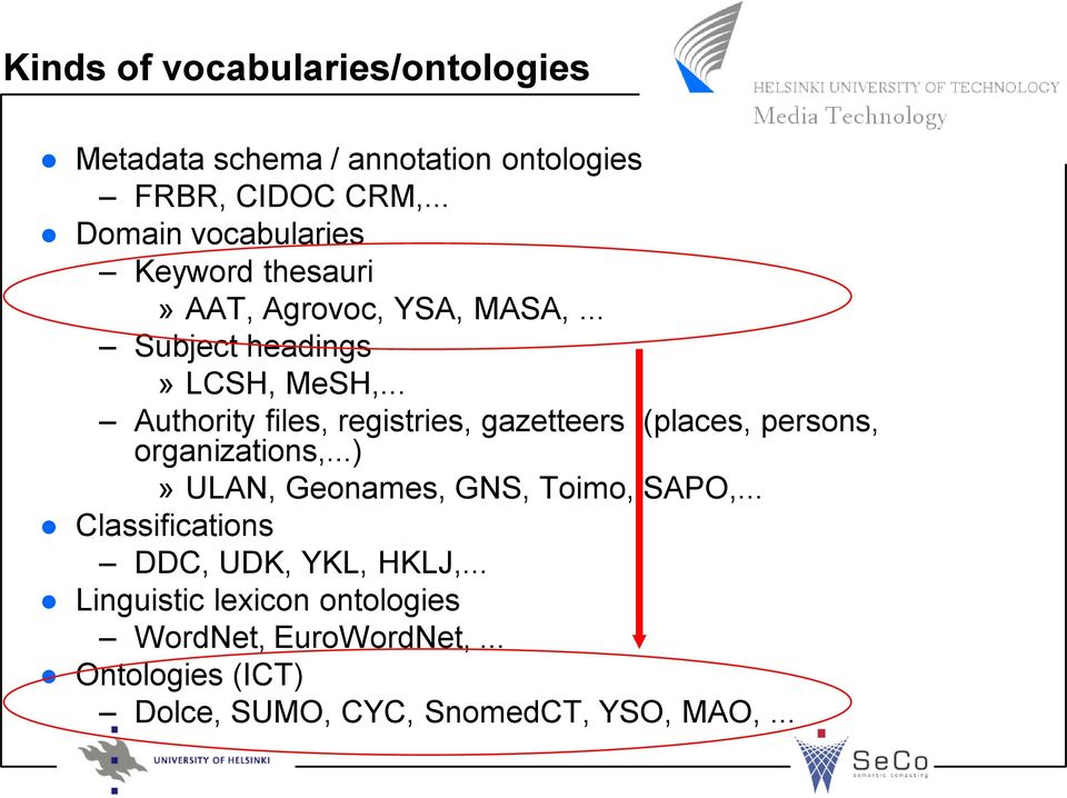 .. Authority files, registries, gazetteers (places, persons, organizations,...)» ULAN, Geonames, GNS, Toimo, SAPO,.