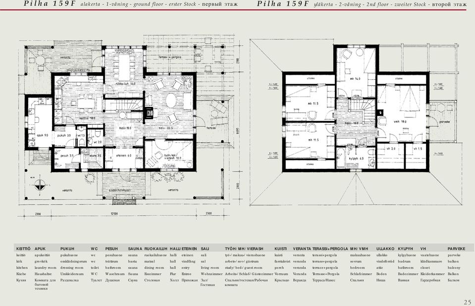 kuisti veranta terassi+pergola makuuhuone ullakko kylpyhuone vaatehuone parveke kök grovkök omklädningsrum wc tvättrum bastu matsal hall vindfång sal arbets-/sov-/gästrum farstukvist veranda