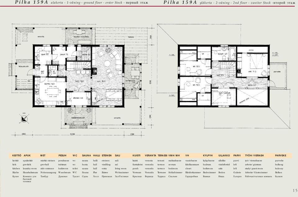 kylpyhuone ullakko parvi työ-/vierashuone parveke kök grovkök grovhall tvättrum wc bastu hall vindfång sal farstukvist veranda terrass sovrum klädkammare badrum vindsförråd loft arbets-/gästrum