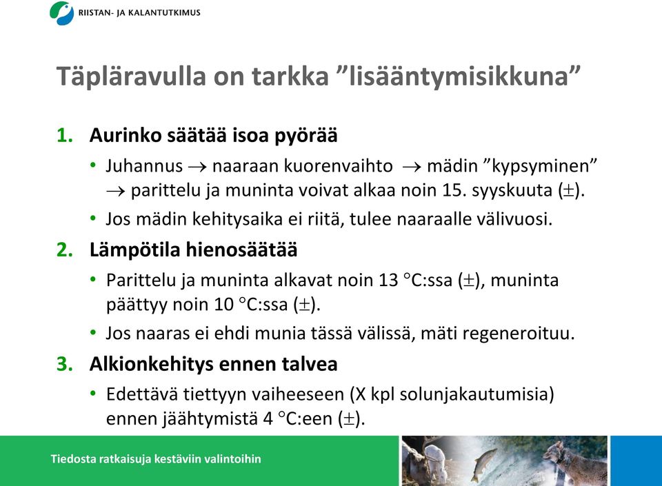 syyskuuta ( ). Jos mädin kehitysaika ei riitä, tulee naaraalle välivuosi. 2.