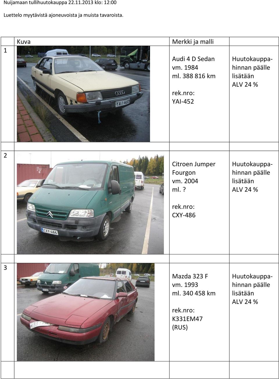 tavaroista. 1 Kuva Merkki ja malli Audi 4 D Sedan vm. 1984 ml.