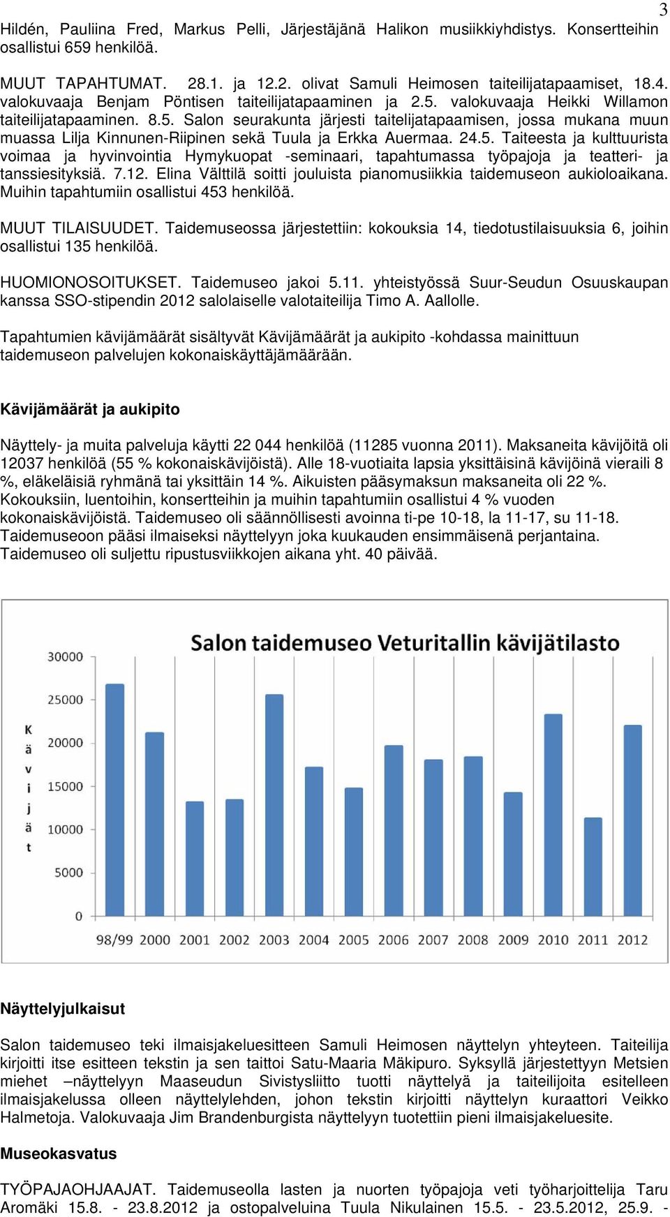24.5. Taiteesta ja kulttuurista voimaa ja hyvinvointia Hymykuopat -seminaari, tapahtumassa työpajoja ja teatteri- ja tanssiesityksiä. 7.12.