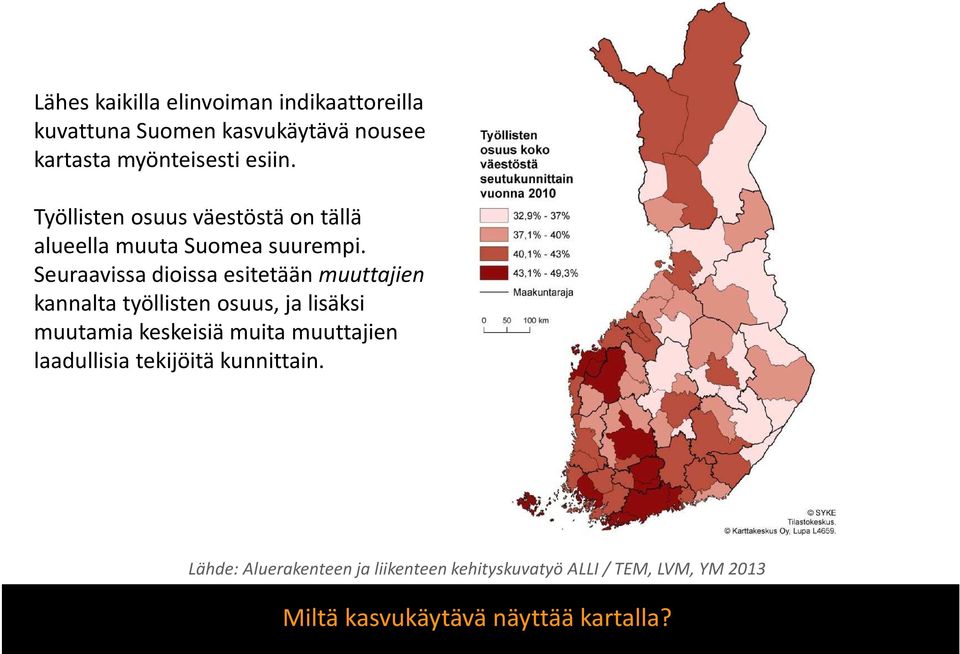 Seuraavissa dioissa esitetään muuttajien kannalta työllisten osuus, ja lisäksi muutamia keskeisiä muita