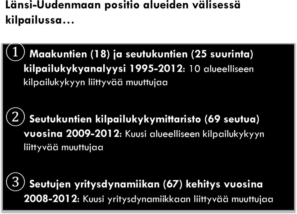kilpailukykymittaristo (69 seutua) vuosina 2009-2012: Kuusi alueelliseen kilpailukykyyn liittyvää