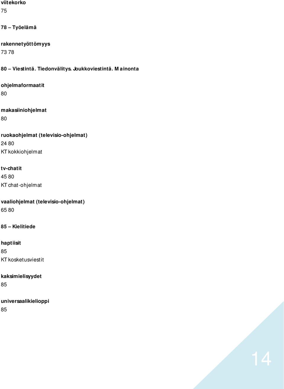 Mainonta ohjelmaformaatit 80 makasiiniohjelmat 80 ruokaohjelmat (televisio-ohjelmat) 24 80