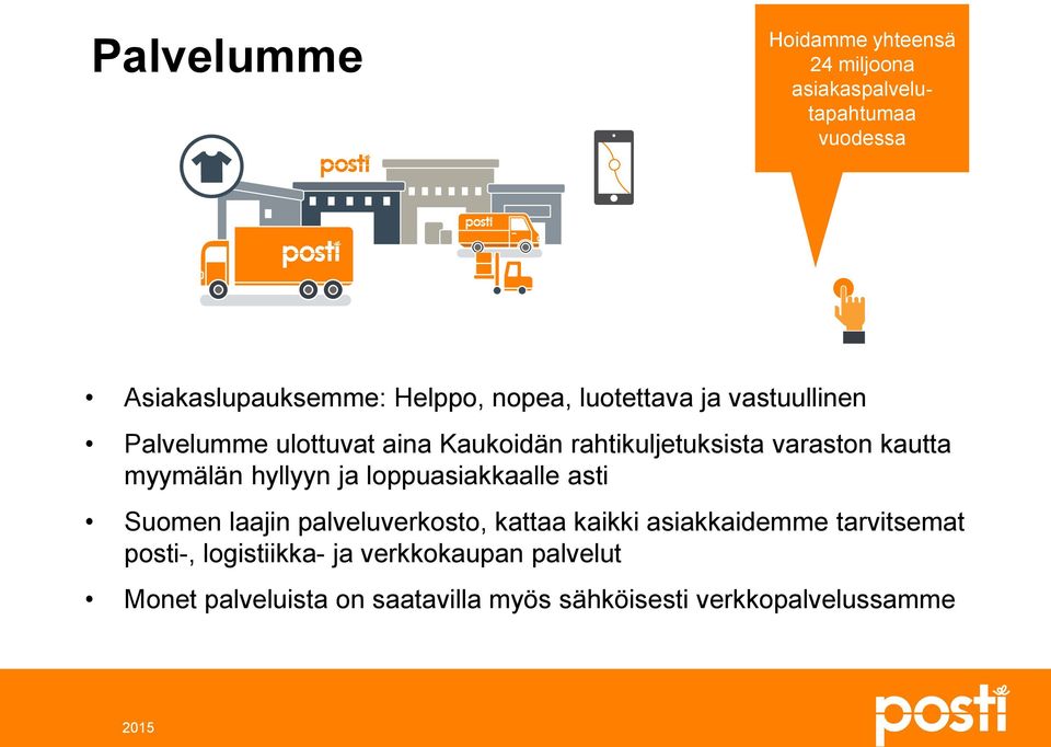 myymälän hyllyyn ja loppuasiakkaalle asti Suomen laajin palveluverkosto, kattaa kaikki asiakkaidemme