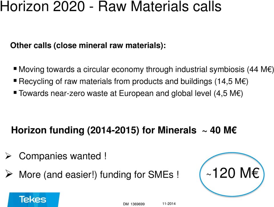 buildings (14,5 M ) Towards near-zero waste at European and global level (4,5 M ) Horizon funding