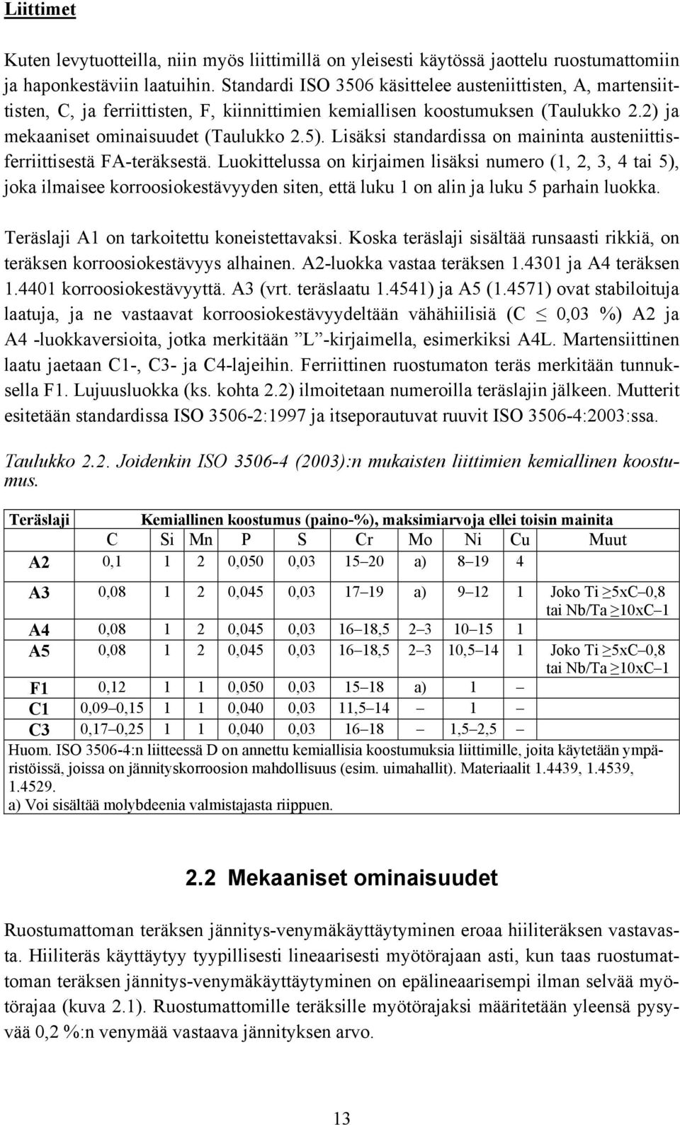 Lisäksi standardissa on maininta austeniittisferriittisestä FA-teräksestä.