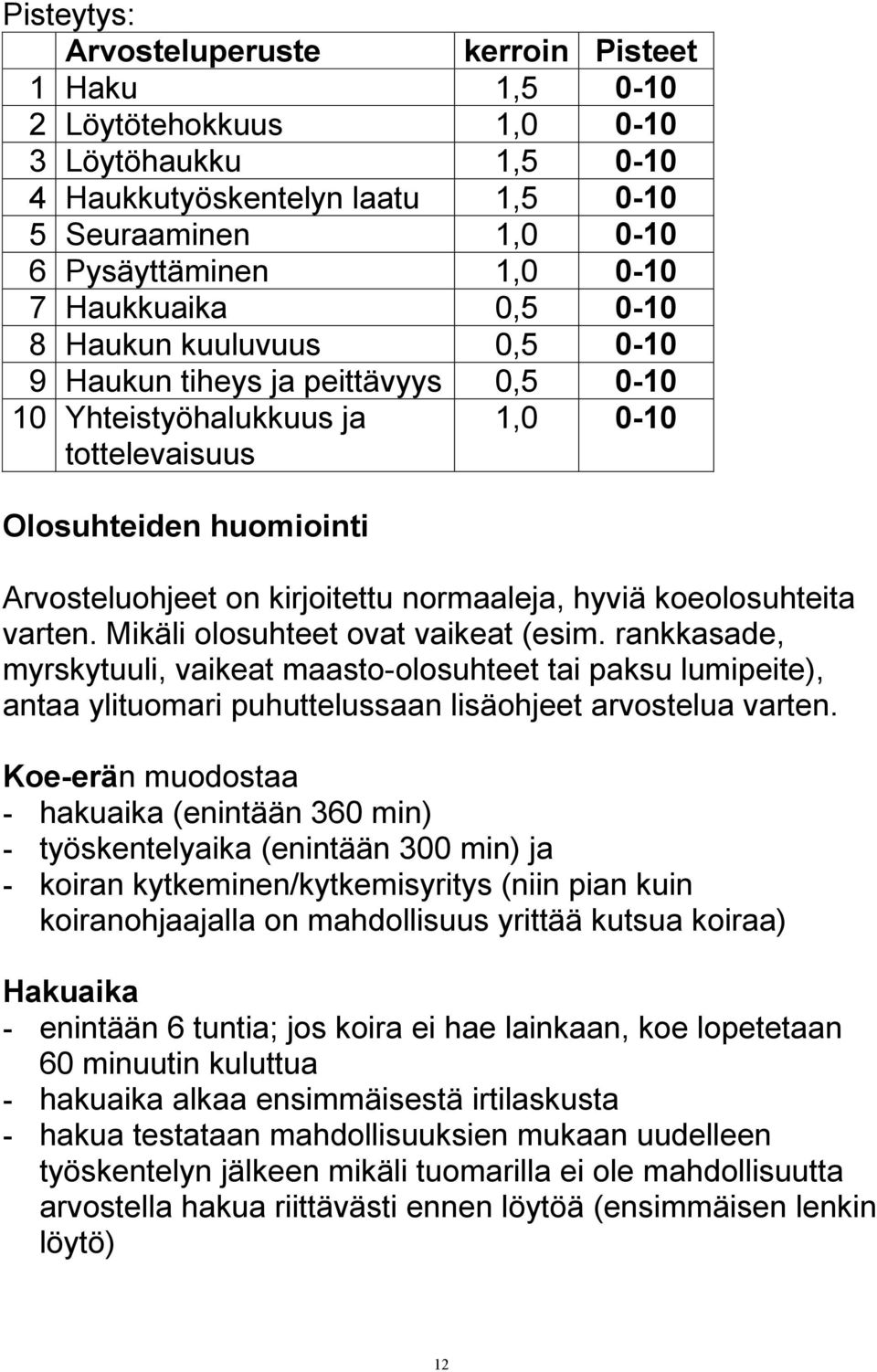 normaaleja, hyviä koeolosuhteita varten. Mikäli olosuhteet ovat vaikeat (esim.