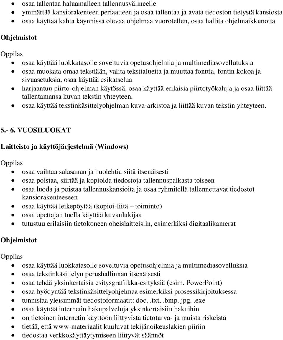 kokoa ja sivuasetuksia, osaa käyttää esikatselua harjaantuu piirto-ohjelman käytössä, osaa käyttää erilaisia piirtotyökaluja ja osaa liittää tallentamansa kuvan tekstin yhteyteen.