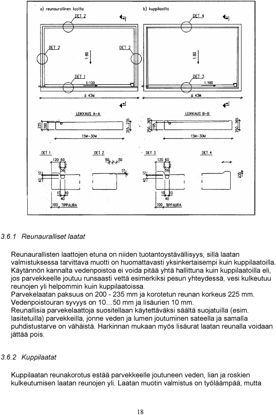 kuin kuppilaatoissa. Parvekelaatan paksuus on 200-235 mm ja korotetun reunan korkeus 225 mm. Vedenpoistouran syvyys on 10 50 mm ja lisäurien 10 mm.