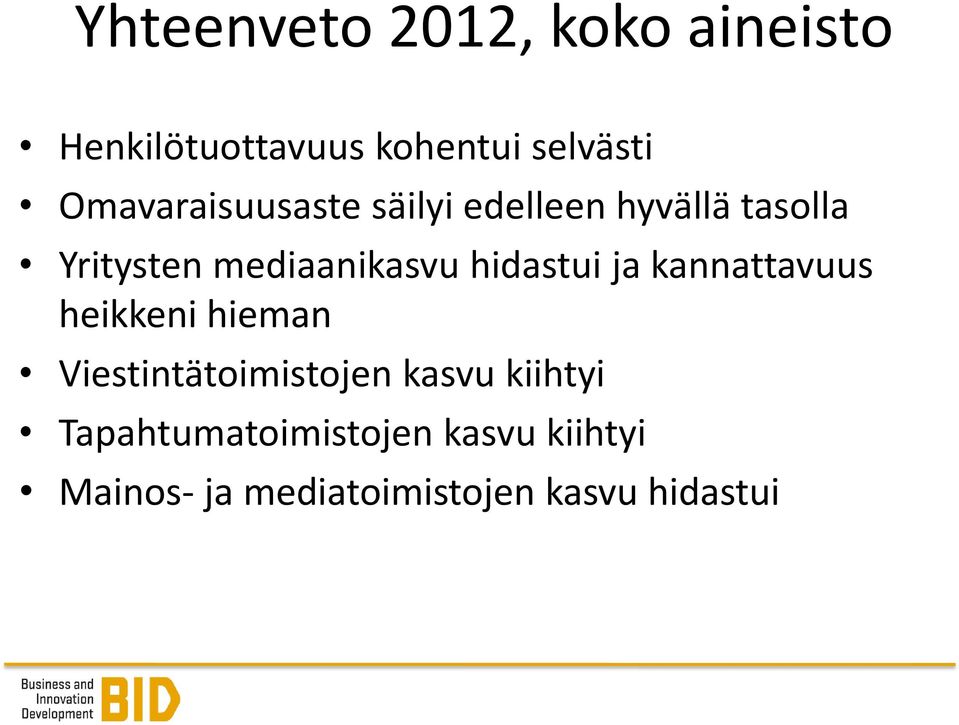 hidastui ja kannattavuus heikkeni hieman Viestintätoimistojen kasvu