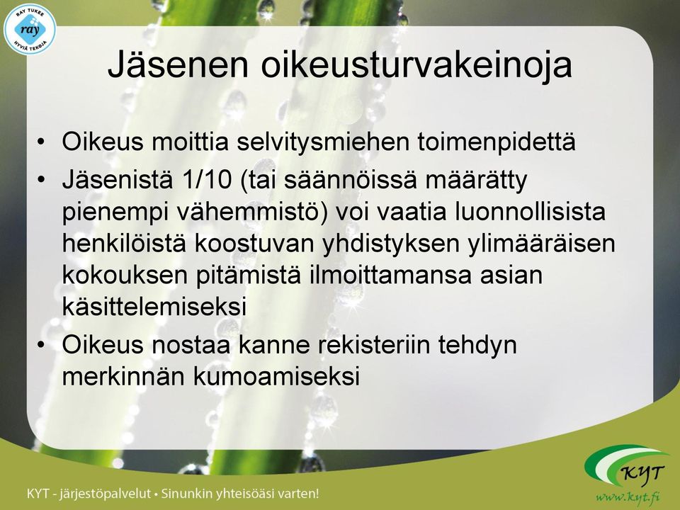 henkilöistä koostuvan yhdistyksen ylimääräisen kokouksen pitämistä ilmoittamansa