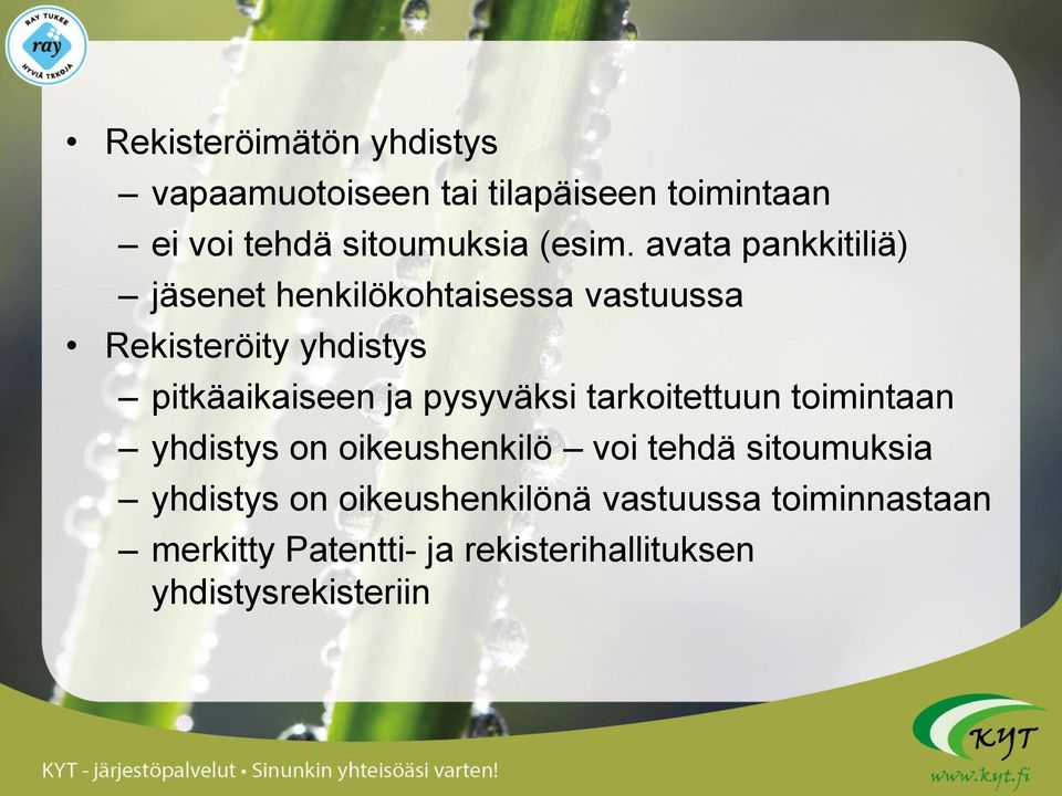 pysyväksi tarkoitettuun toimintaan yhdistys on oikeushenkilö voi tehdä sitoumuksia yhdistys on