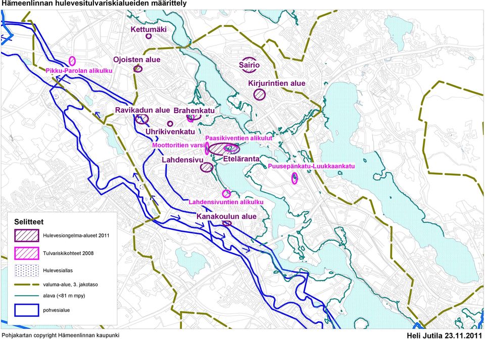 Puusepänkatu-Luukkaankatu Lahdensivuntien alikulku Selitteet Kanakoulun alue Hulevesiongelma-alueet 2011 Tulvariskikohteet