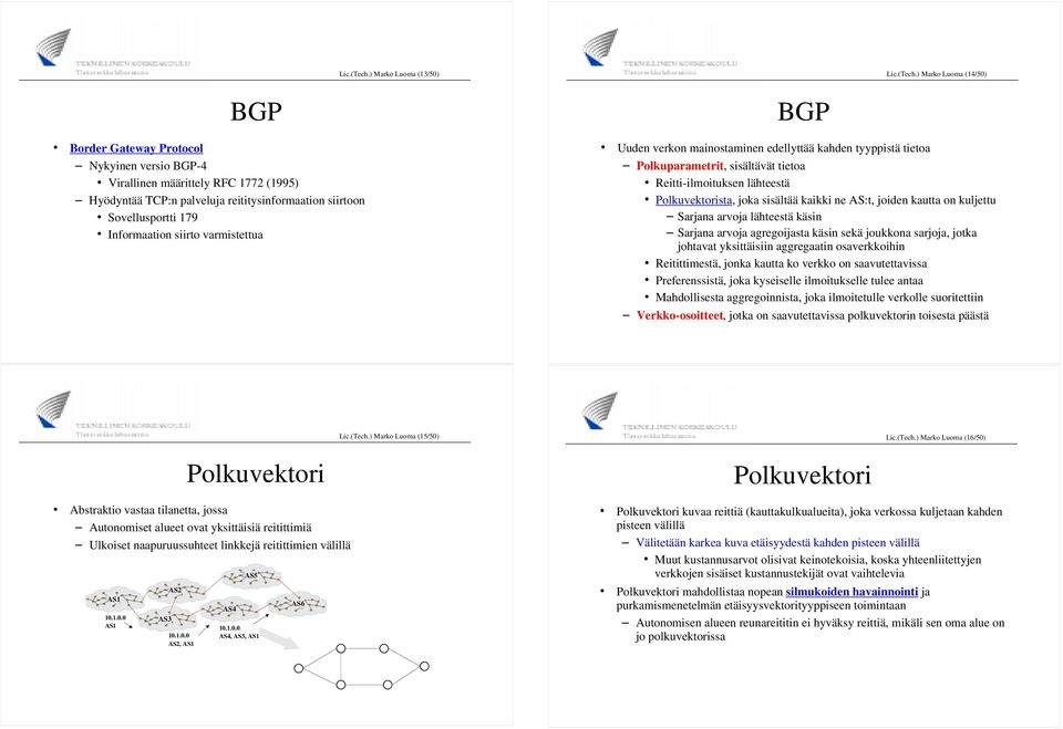 Informaation siirto varmistettua Uuden verkon mainostaminen edellyttää kahden tyyppistä tietoa Polkuparametrit, sisältävät tietoa Reitti-ilmoituksen lähteestä Polkuvektorista, joka sisältää kaikki ne