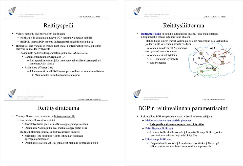 -sanoma välitetään peilin kaikille asiakkaille Hierarkiset reitityspeilit ja mahdolliset väärät konfiguraatiot voivat aiheuttaa reitityssilmukoiden syntymistä Kaksi uutta polkuvektoriparametria,