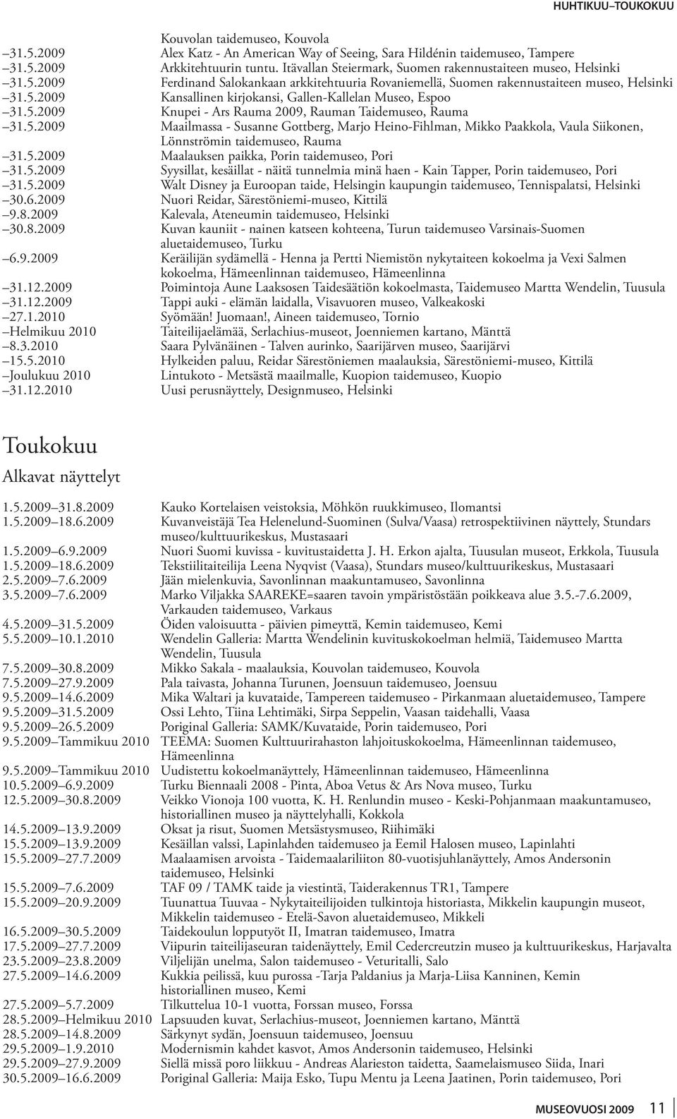 5.2009 Knupei - Ars Rauma 2009, Rauman Taidemuseo, Rauma 31.5.2009 Maailmassa - Susanne Gottberg, Marjo Heino-Fihlman, Mikko Paakkola, Vaula Siikonen, Lönnströmin taidemuseo, Rauma 31.5.2009 Maalauksen paikka, Porin taidemuseo, Pori 31.