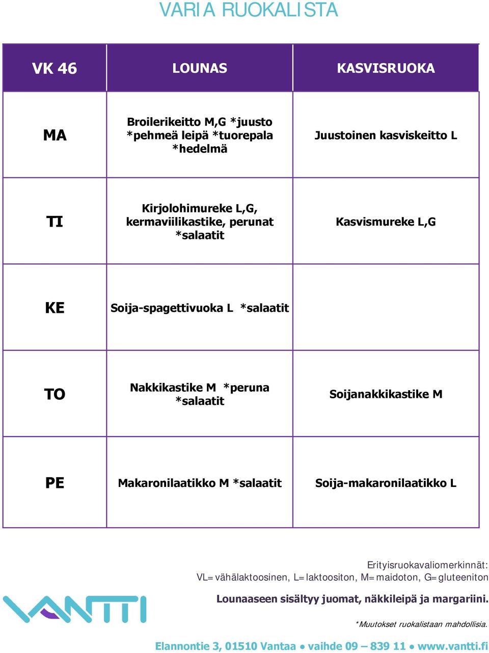 perunat Kasvismureke L,G Soija-spagettivuoka L Nakkikastike M