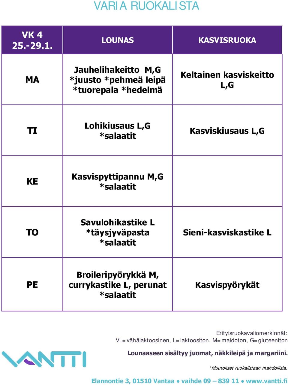 kasviskeitto L,G Lohikiusaus L,G Kasviskiusaus L,G