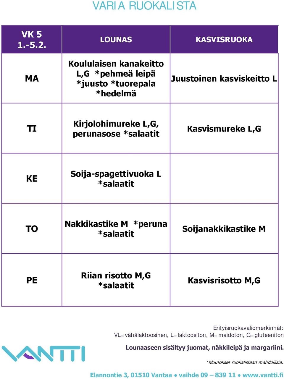 *hedelmä Juustoinen kasviskeitto L Kirjolohimureke L,G,