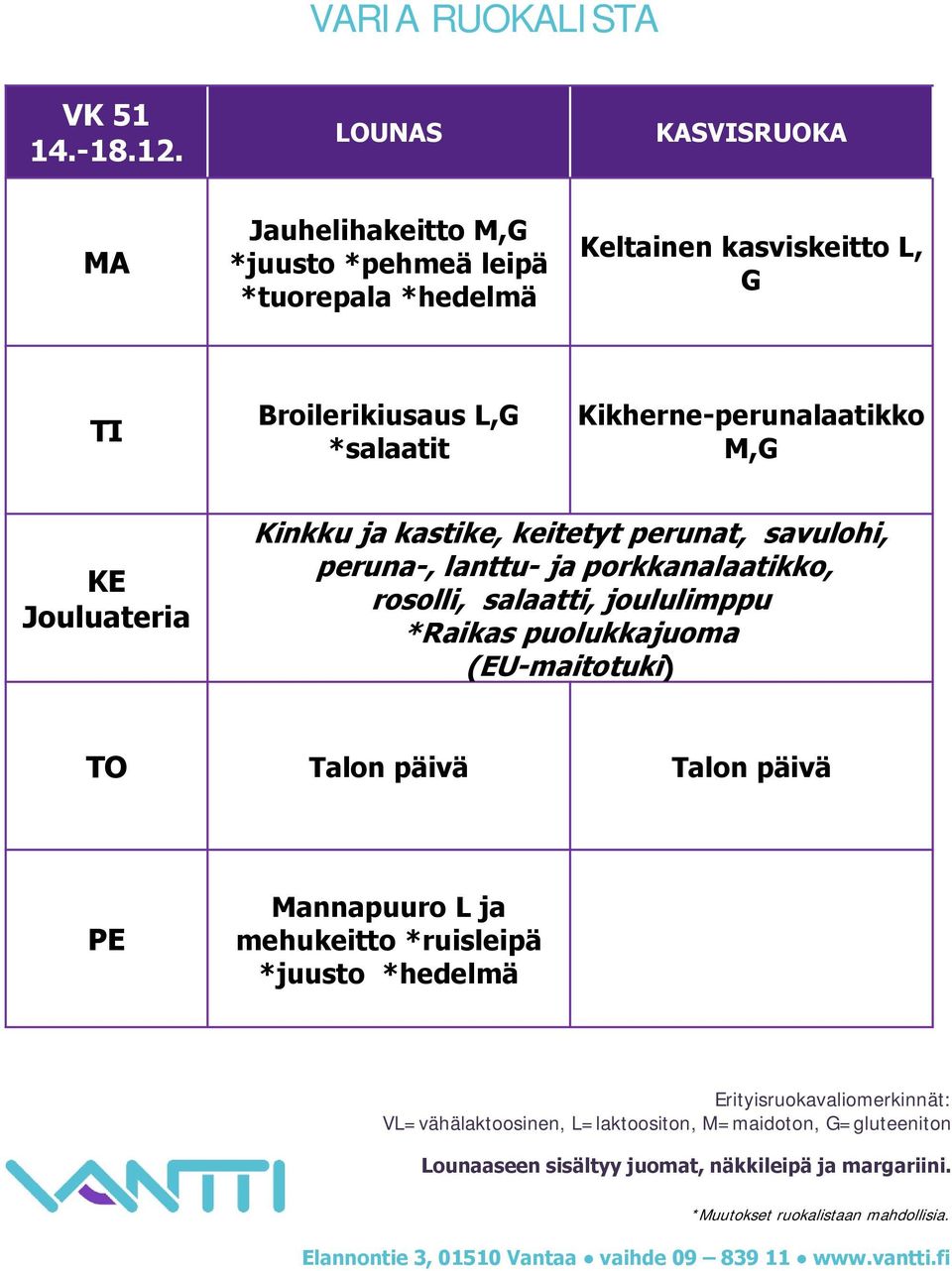 Kikherne-perunalaatikko M,G Jouluateria Kinkku ja kastike, keitetyt perunat, savulohi,