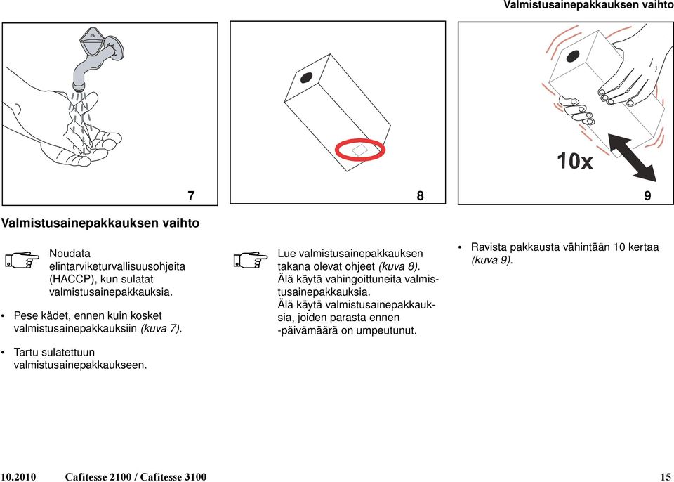 Lue almistusainepakkauksen takana oleat ohjeet (kua 8). Älä käytä ahingoittuneita almistusainepakkauksia.