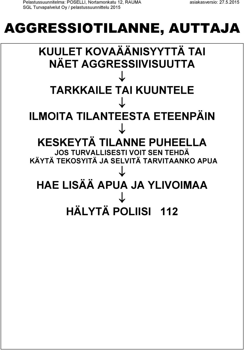 ETEENPÄIN KESKEYTÄ TILANNE PUHEELLA JOS TURVALLISESTI VOIT SEN TEHDÄ