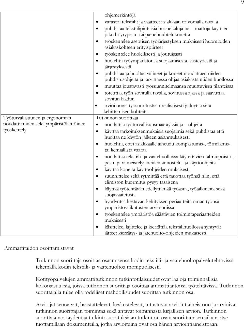 joutuisasti huolehtii työympäristönsä suojaamisesta, siisteydestä ja järjestyksestä puhdistaa ja huoltaa välineet ja koneet noudattaen niiden puhdistusohjeita ja tarvittaessa ohjaa asiakasta niiden