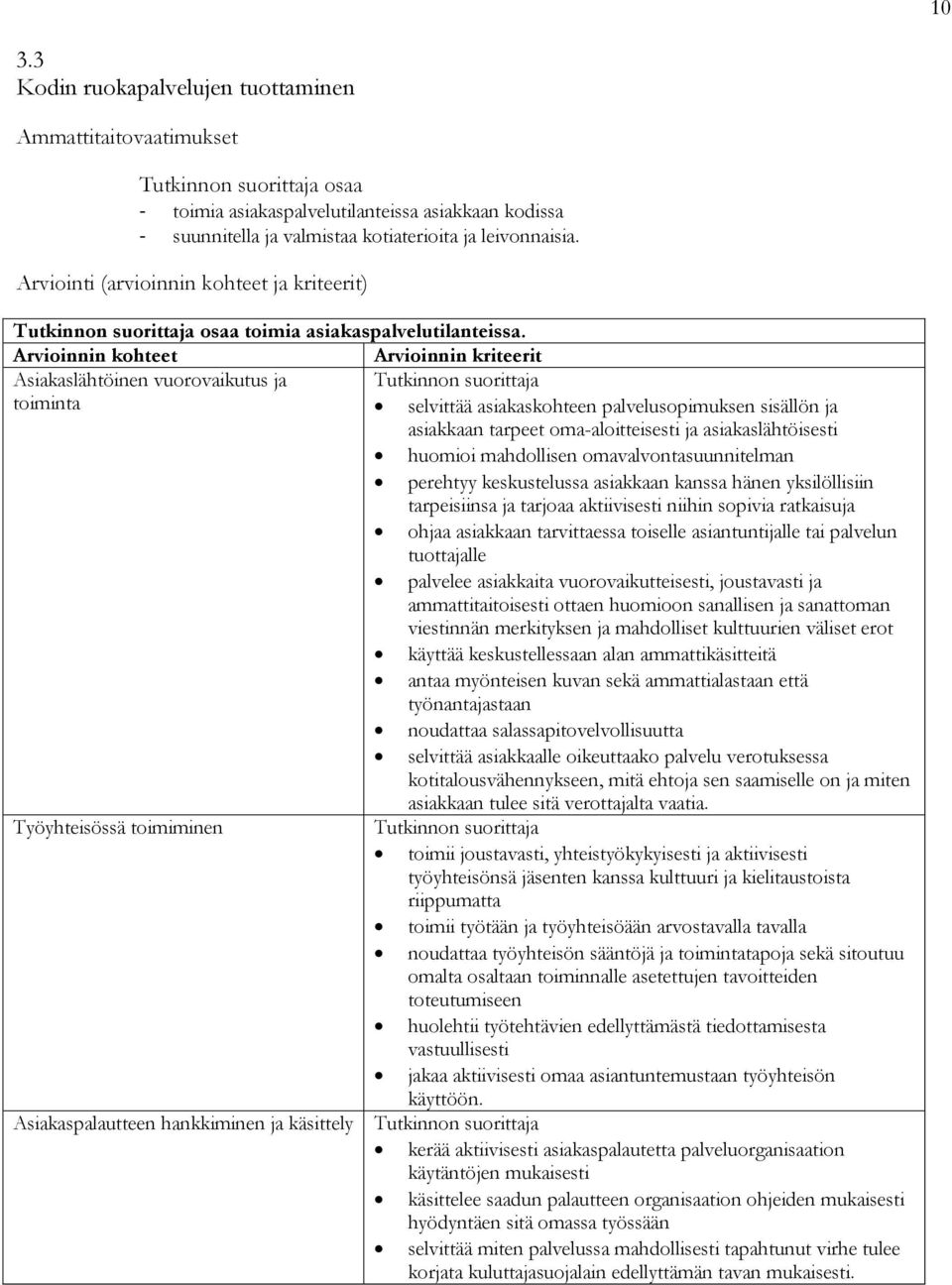 Arvioinnin kohteet Arvioinnin kriteerit Asiakaslähtöinen vuorovaikutus ja toiminta selvittää asiakaskohteen palvelusopimuksen sisällön ja asiakkaan tarpeet oma-aloitteisesti ja asiakaslähtöisesti