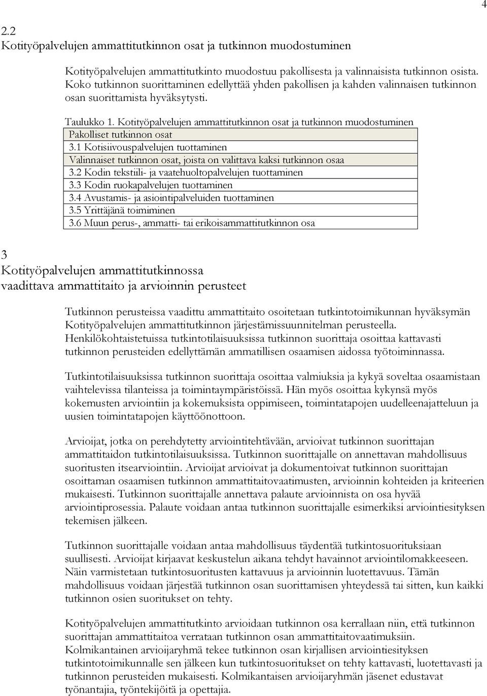 Kotityöpalvelujen ammattitutkinnon osat ja tutkinnon muodostuminen Pakolliset tutkinnon osat 3.