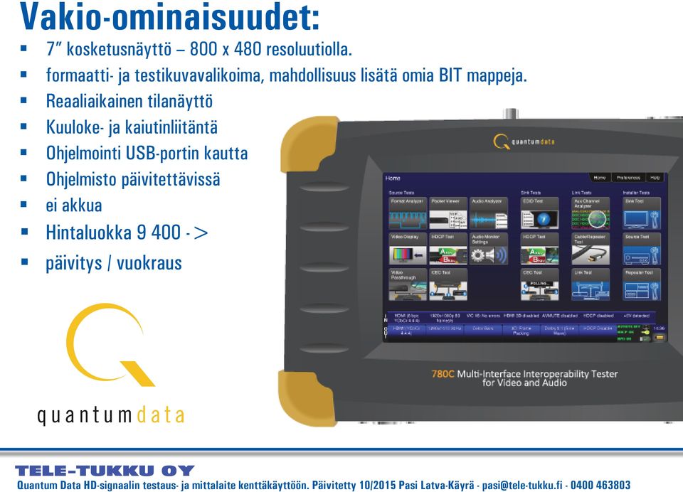 Reaaliaikainen tilanäyttö Kuuloke- ja kaiutinliitäntä Ohjelmointi USB-portin kautta Ohjelmisto