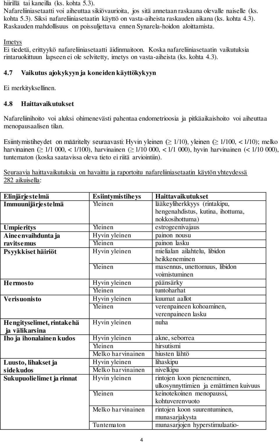 Koska nafareliiniasetaatin vaikutuksia rintaruokittuun lapseen ei ole selvitetty, imetys on vasta-aiheista (ks. kohta 4.