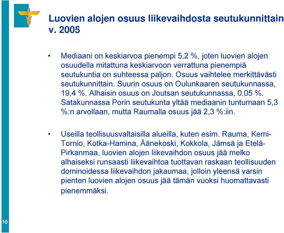 Suurin osuus on Oulunkaaren seutukunnassa, 19,4 %. Alhaisin osuus on Joutsan seutukunnassa, 0,05 %.