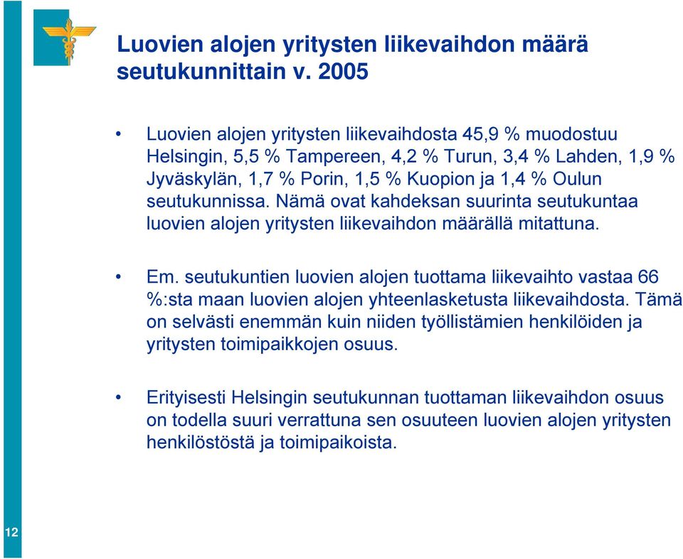 seutukunnissa. Nämä ovat kahdeksan suurinta seutukuntaa luovien alojen yritysten liikevaihdon määrällä mitattuna. Em.