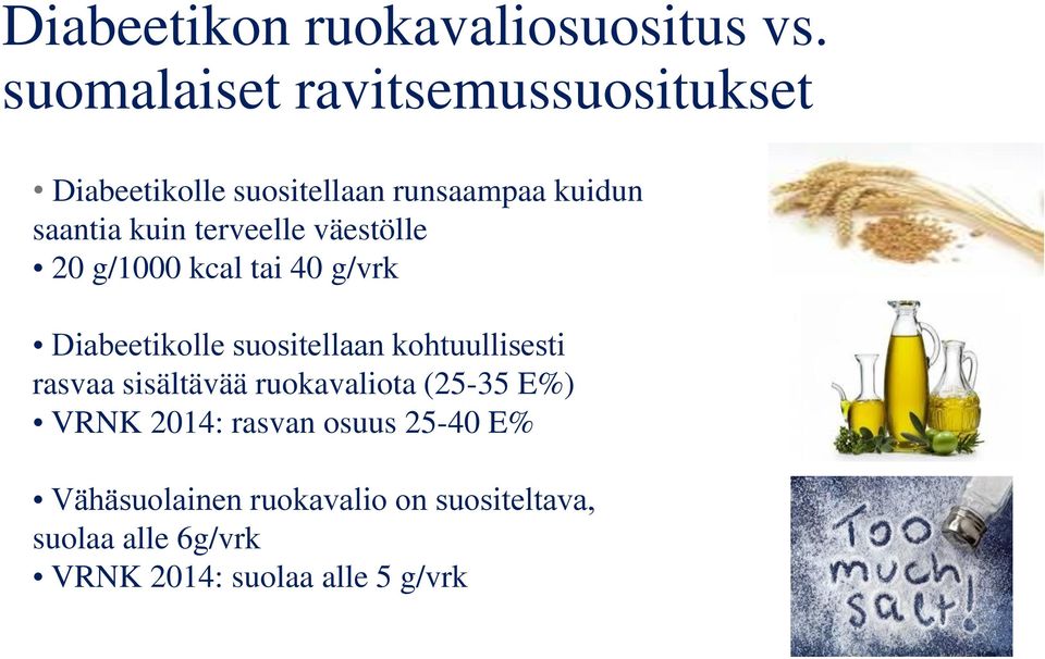 terveelle väestölle 20 g/1000 kcal tai 40 g/vrk Diabeetikolle suositellaan kohtuullisesti