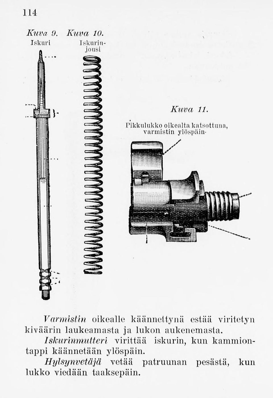 käännettynä estää viritetyn kiväärin laukeamasta ja lukon aukenemasta.