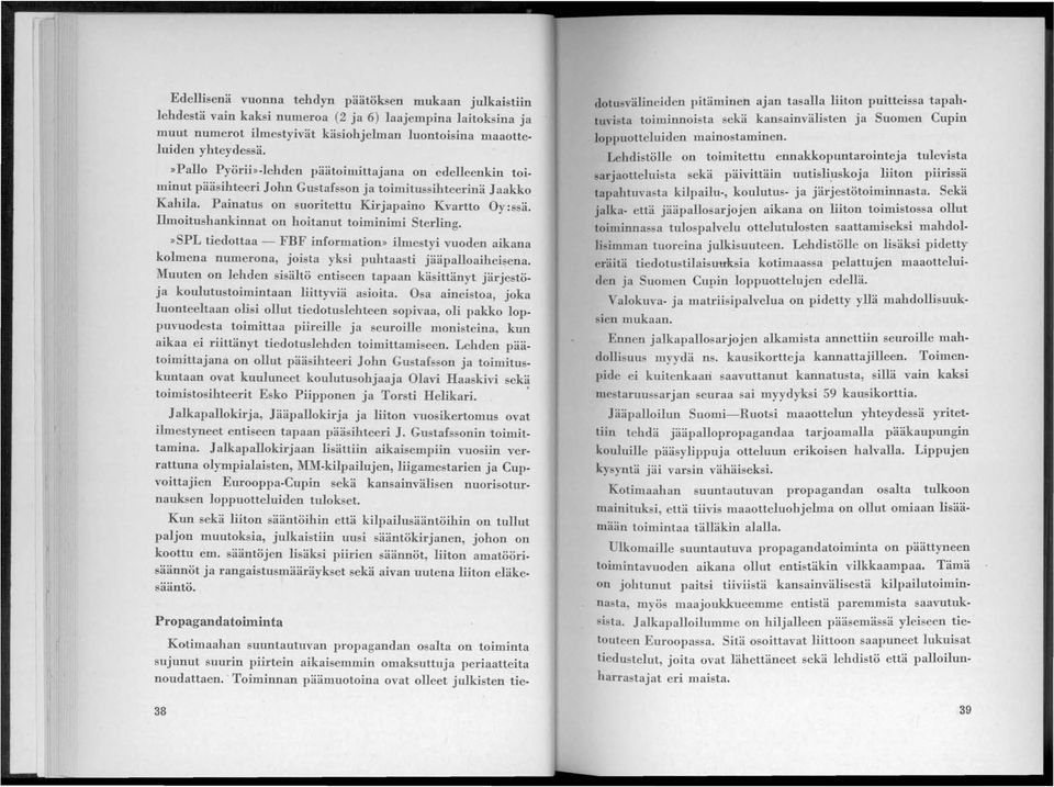 Ilmoitushankinnat on hoitanut toiminimi Sterling.»SPL tiedottaa - FBF information» ilmestyi vuoden aikana kolmena numerona, joista yksi puhtaasti jääpalloaiheisena.