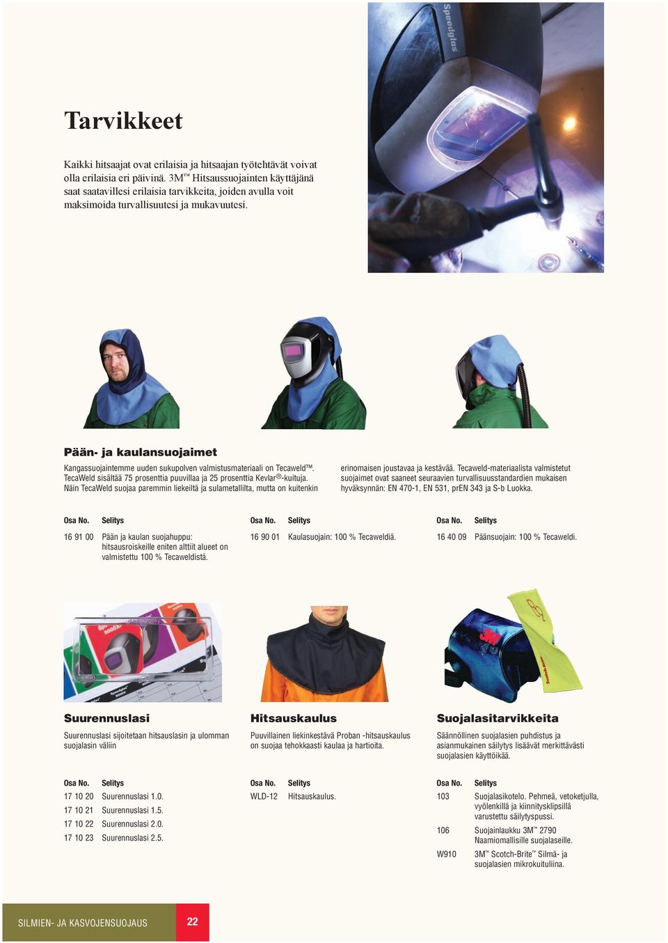 Pään- ja kaulansuojaimet Kangassuojaintemme uuden sukupolven valmistusmateriaali on Tecaweld. TecaWeld sisältää 75 prosenttia puuvillaa ja 25 prosenttia Kevlar -kuituja.